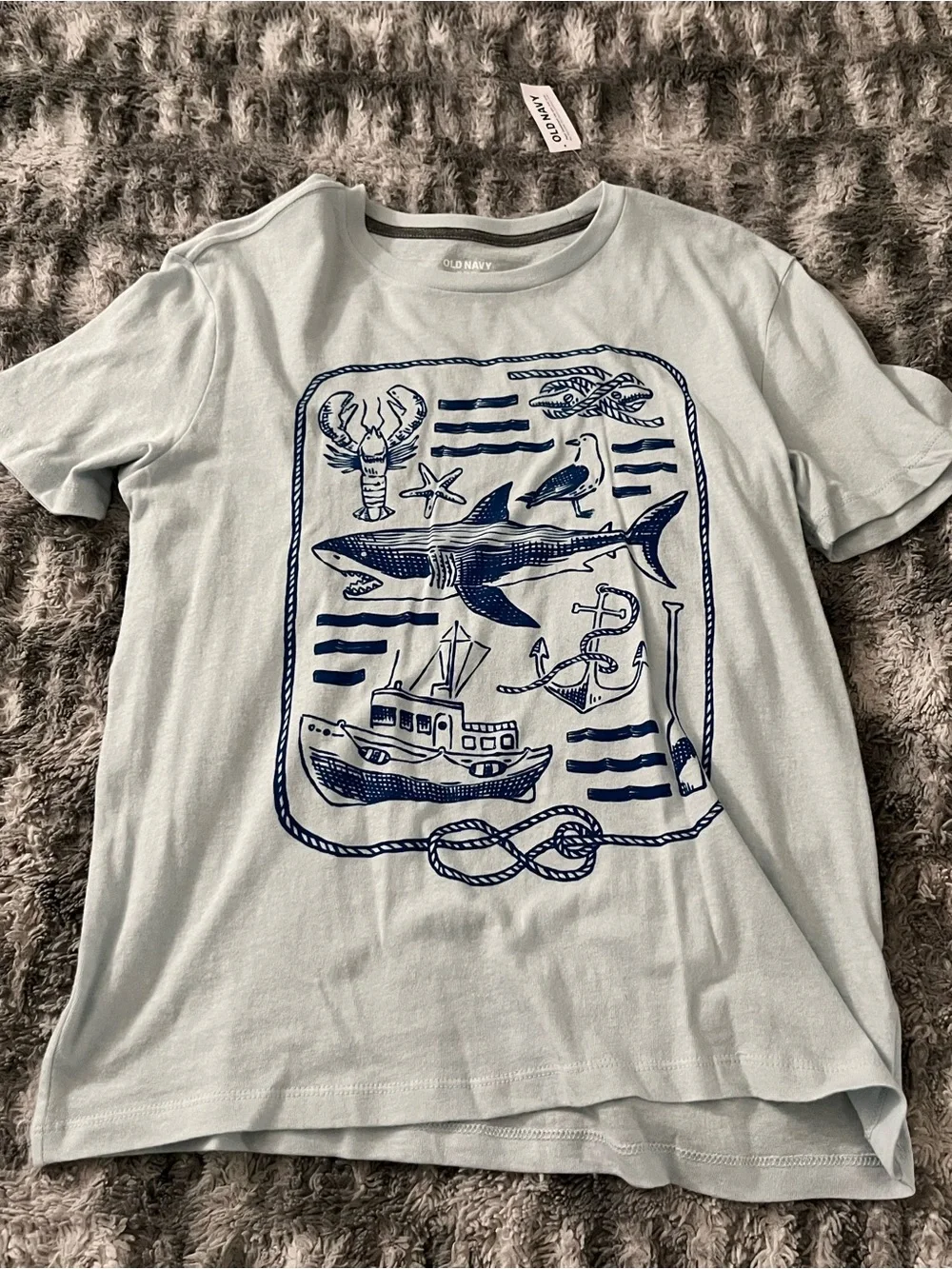 Old Navy Light Blue Short-Sleeve Tee with Navy Nautical Print